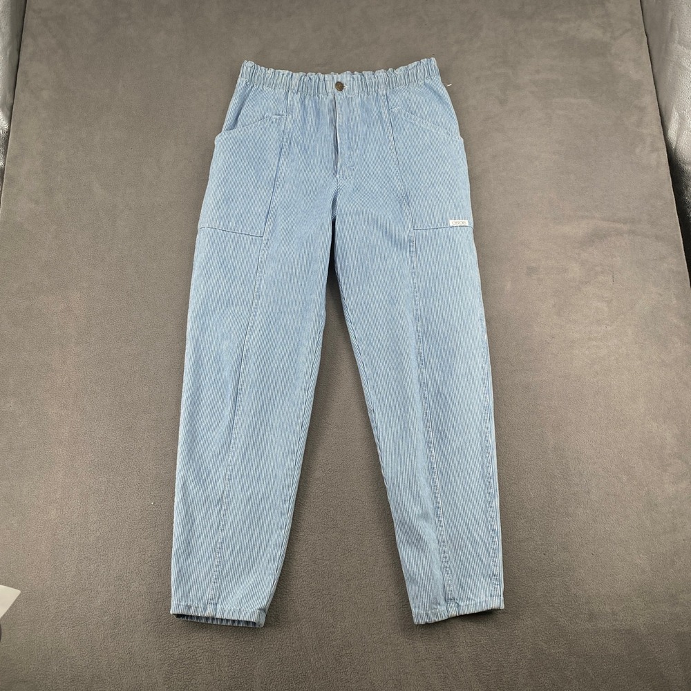 Vintage Cherokee Hickory Stripe Pants Blue White Cotton High Waist USA Made 10P